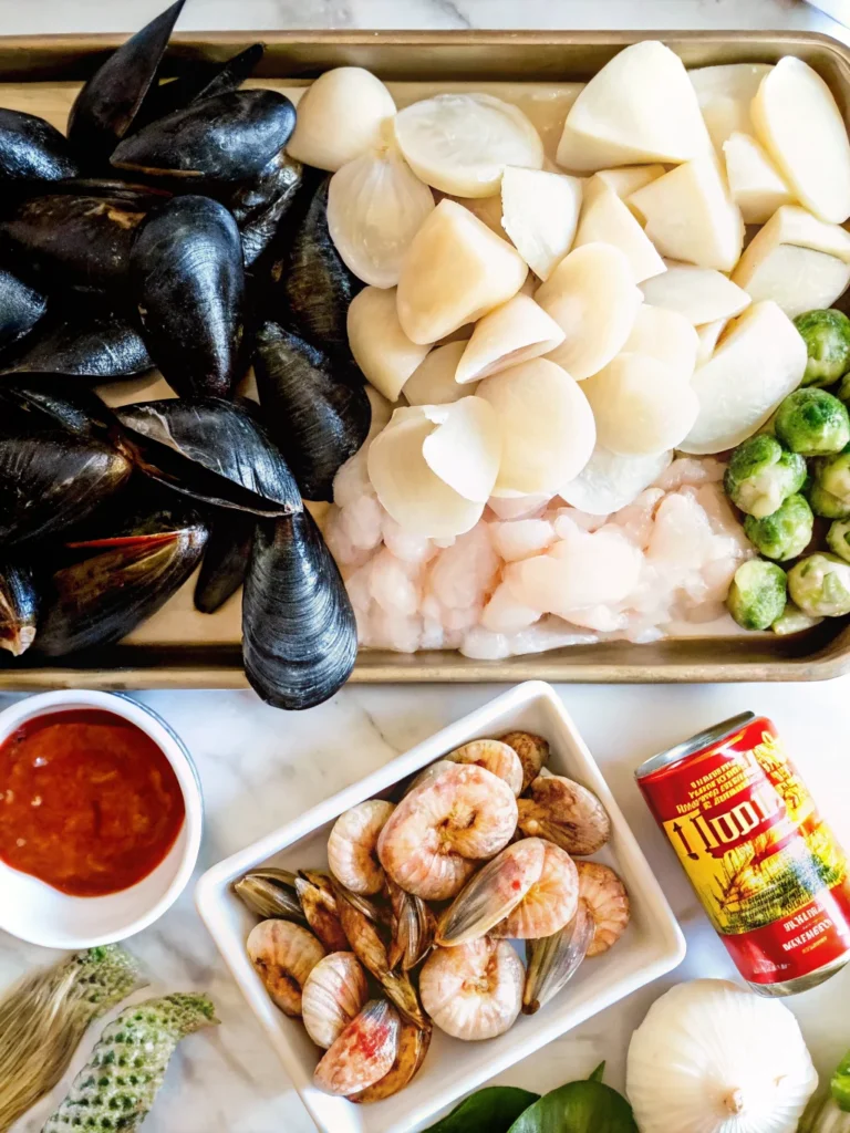 A vibrant pot of easy cioppino seafood stew filled with shrimp, clams, mussels, and fish in a rich tomato broth, garnished with fresh parsley.