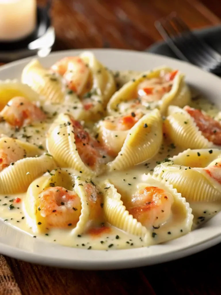 Garlic butter lobster-filled jumbo pasta shells served on a white plate, topped with creamy sauce and fresh parsley, highlighting a luxurious lobster pasta dish.