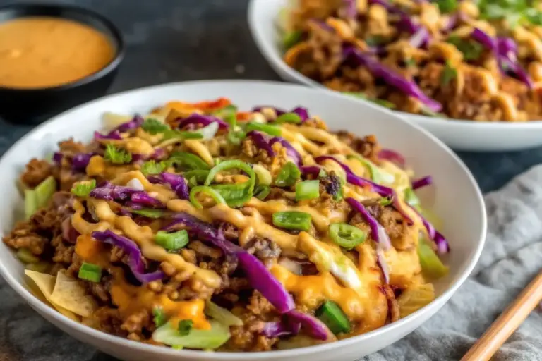 Quick Egg Roll in a Bowl with Creamy Chili Sauce