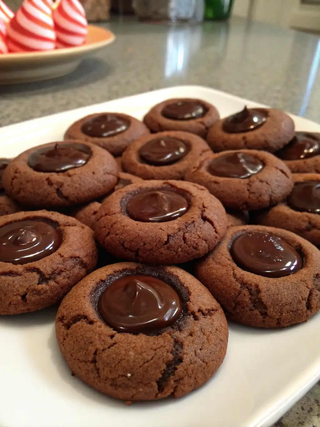 A delicious plate of Chocolate Thumbprint Cookies