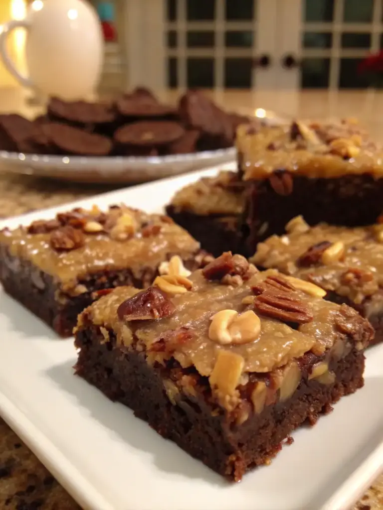 A delicious plate of German Chocolate Brownies