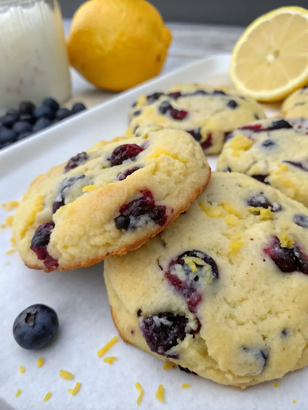 A delicious plate of Lemon Blueberry Cheesecake Cookies