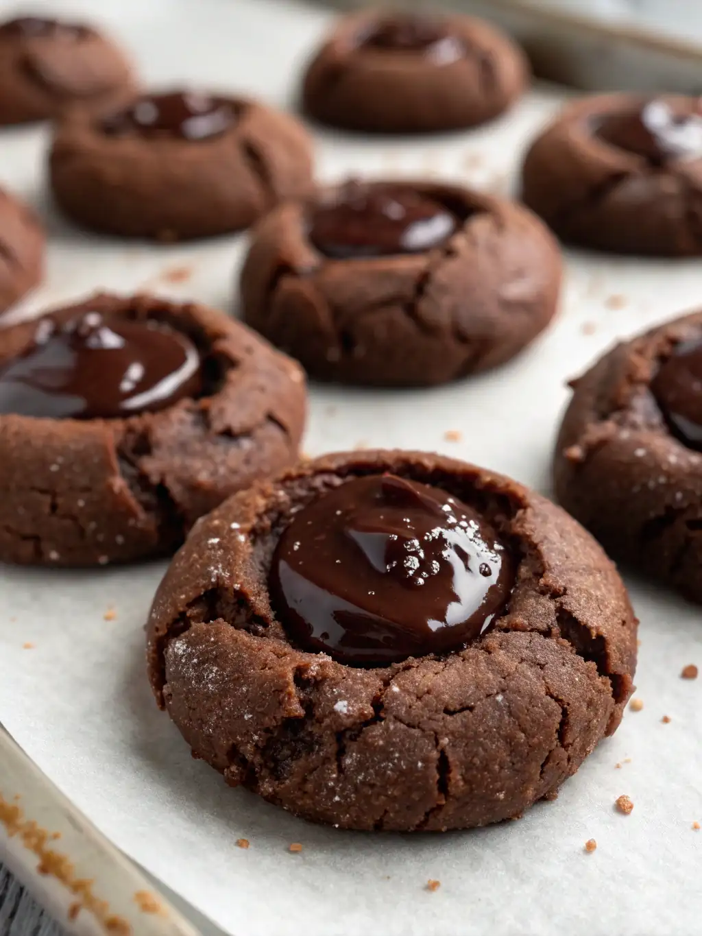 A delicious plate of Chocolate Thumbprint Cookies