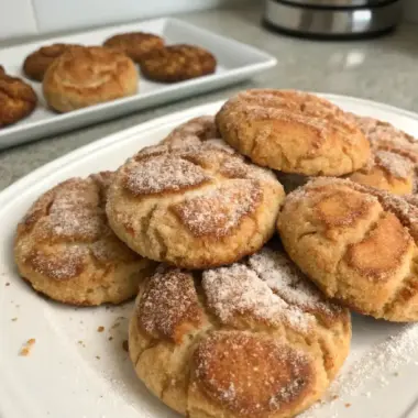 A delicious plate of Churro Crinkle Cookies with Cinnamon Sugar