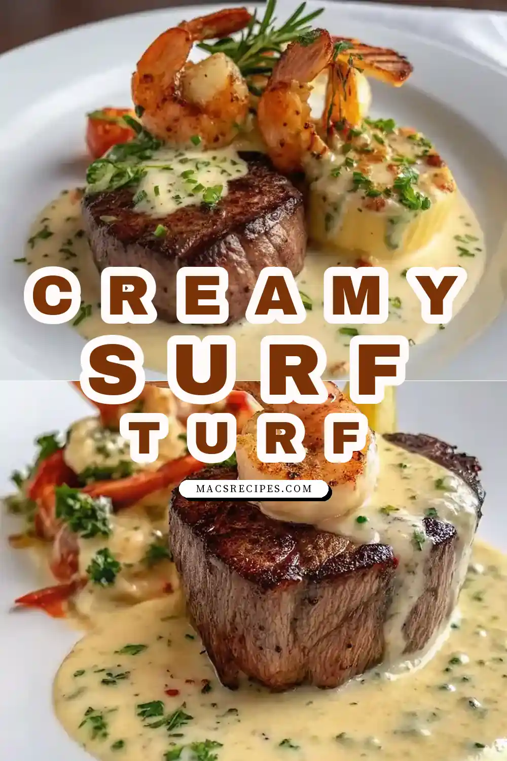 Surf and Turf with Creamy Garlic Sauce