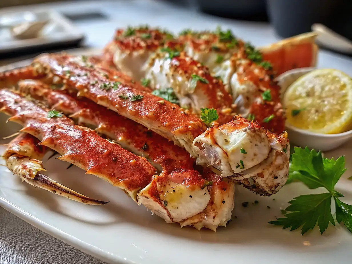 A delicious plate of Oven Baked Snow Crab Legs