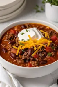 A delicious plate of Slow Cooker Stew Meat Chili