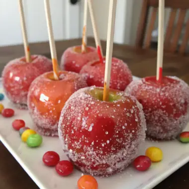 A delicious plate of Frosty Wonderland Candy Apples