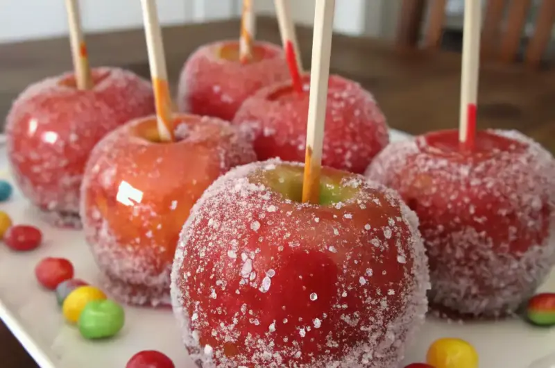 A delicious plate of Frosty Wonderland Candy Apples