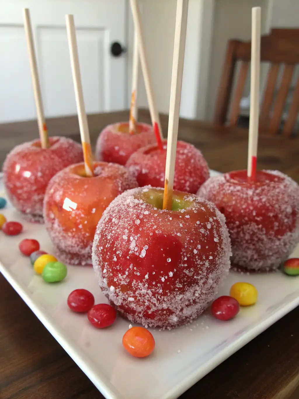 A delicious plate of Frosty Wonderland Candy Apples