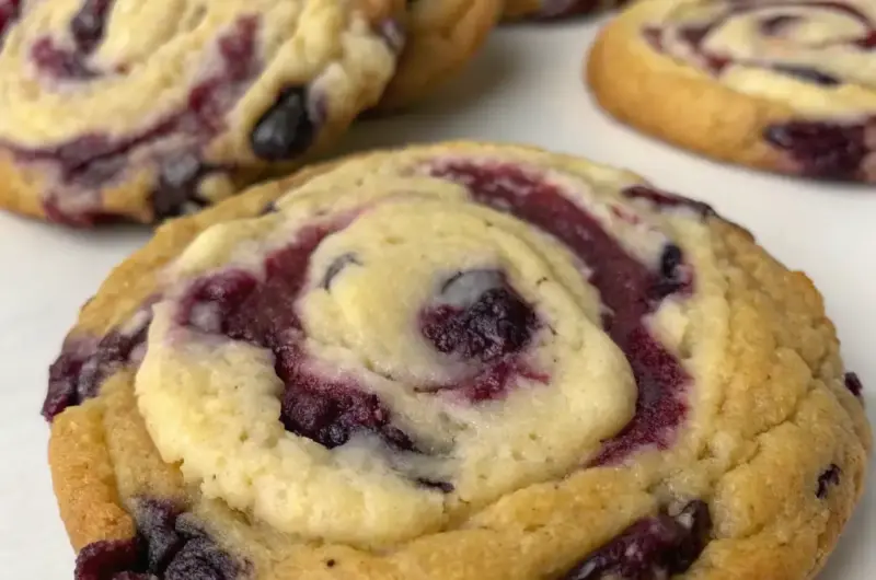 A delicious plate of Blueberry Cheesecake Swirl Cookie