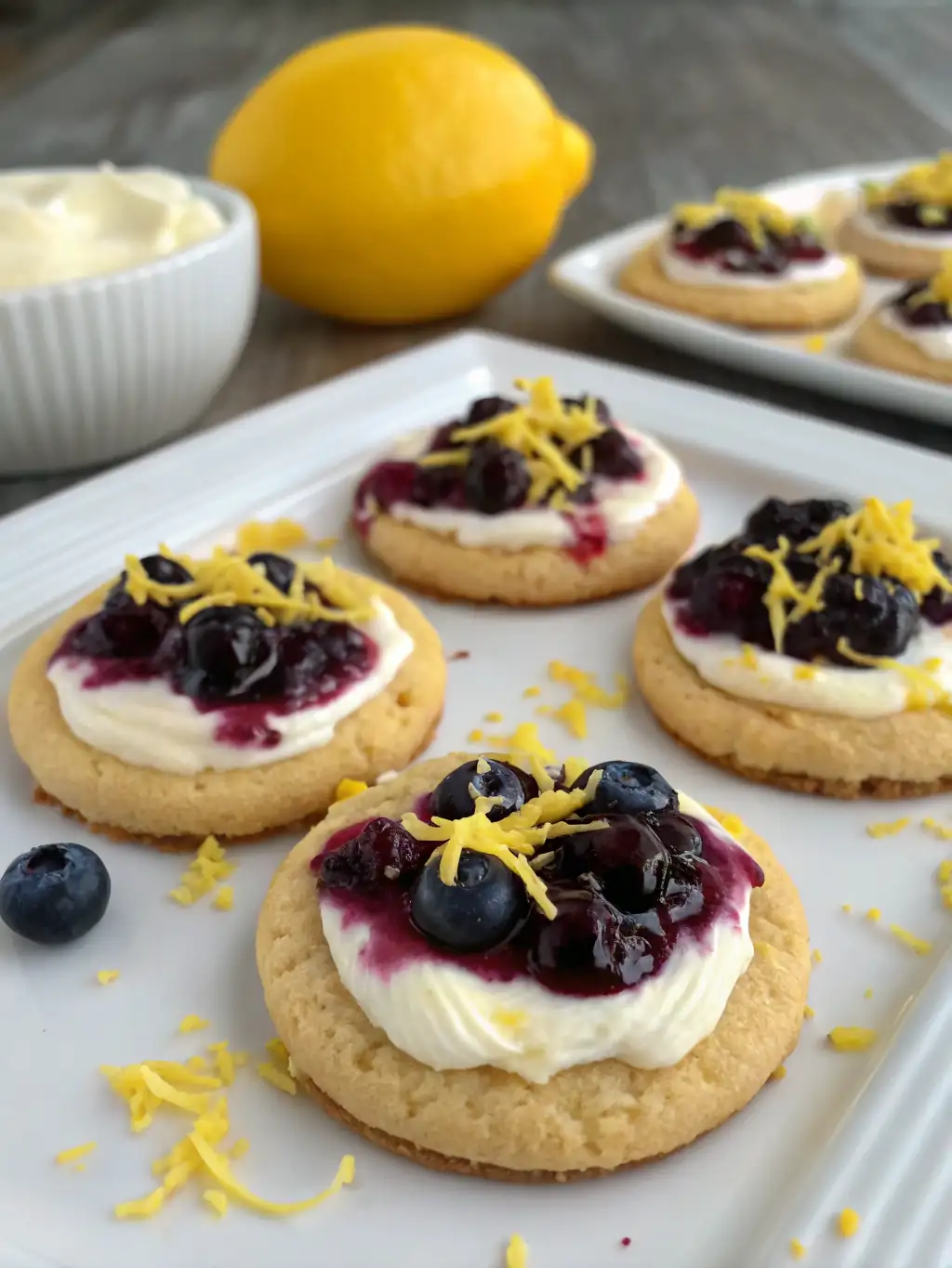 A delicious plate of Lemon Blueberry Cheesecake Cookies
