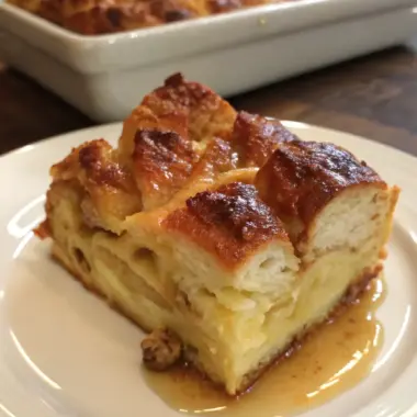 A delicious plate of Croissant Bread Pudding
