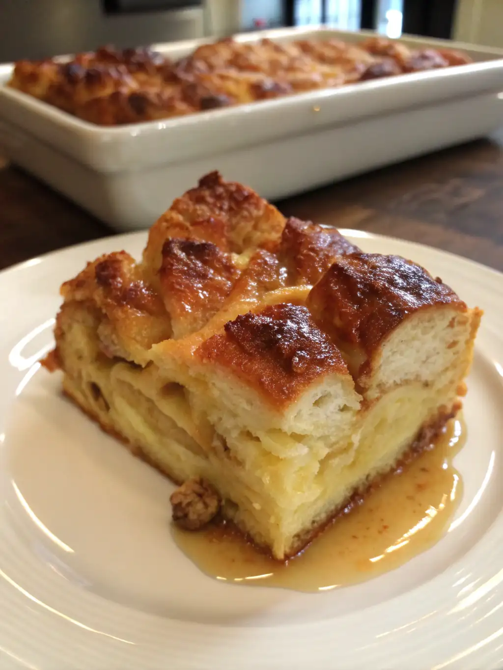 A delicious plate of Croissant Bread Pudding
