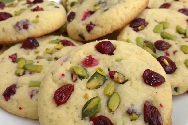 A delicious plate of Cranberry Pistachio Shortbread Cookies