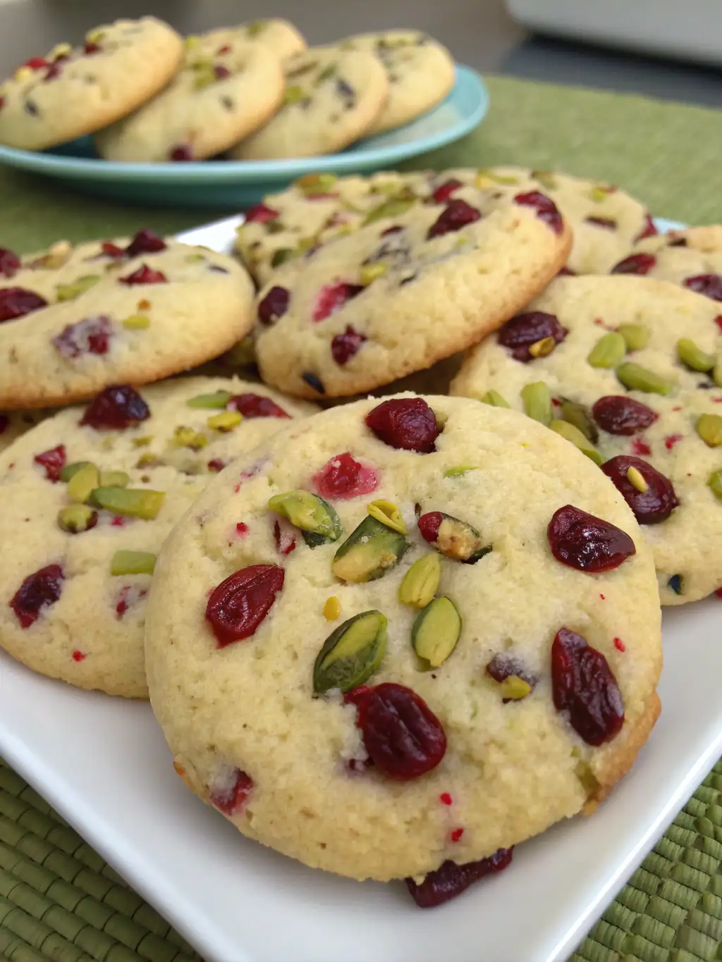 A delicious plate of Cranberry Pistachio Shortbread Cookies