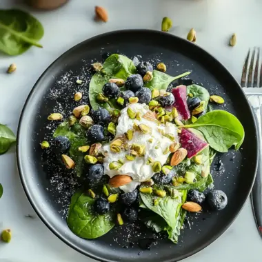 A delicious plate of Blueberry Pistachio Spring Salad