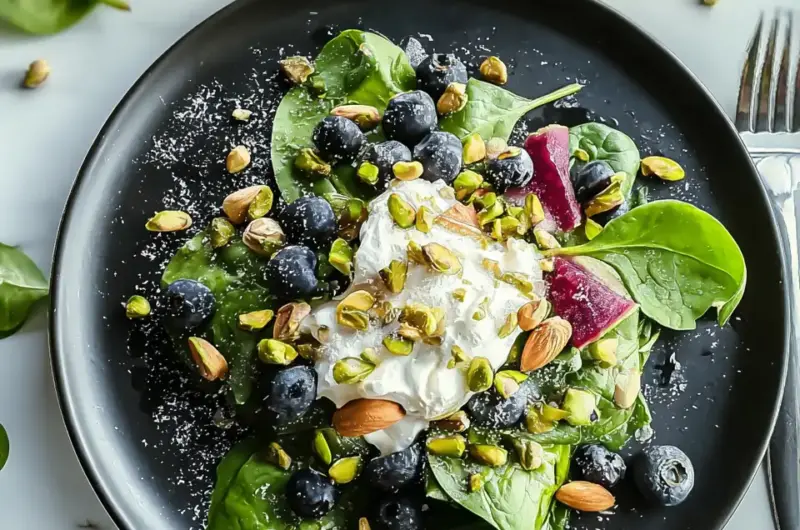 A delicious plate of Blueberry Pistachio Spring Salad