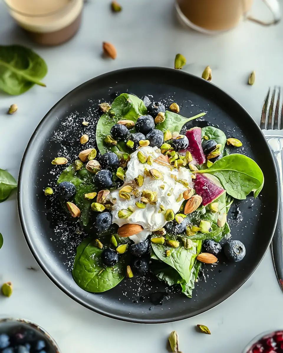 A delicious plate of Blueberry Pistachio Spring Salad