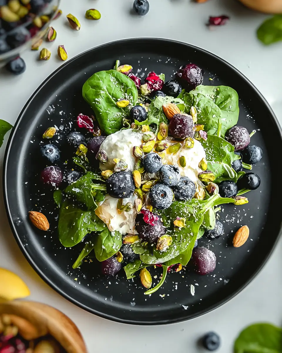 A delicious plate of Blueberry Pistachio Spring Salad