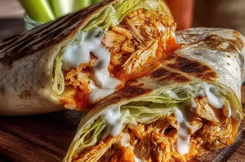 A delicious plate of Buffalo Chicken Caesar Wrap