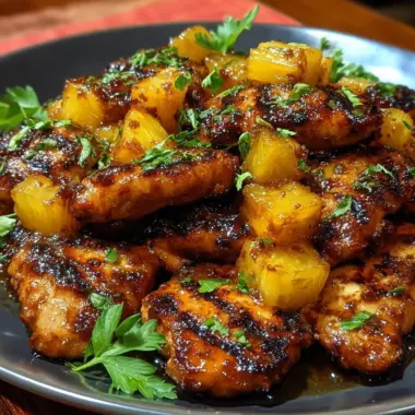 A delicious plate of Caramelized Pineapple Chicken