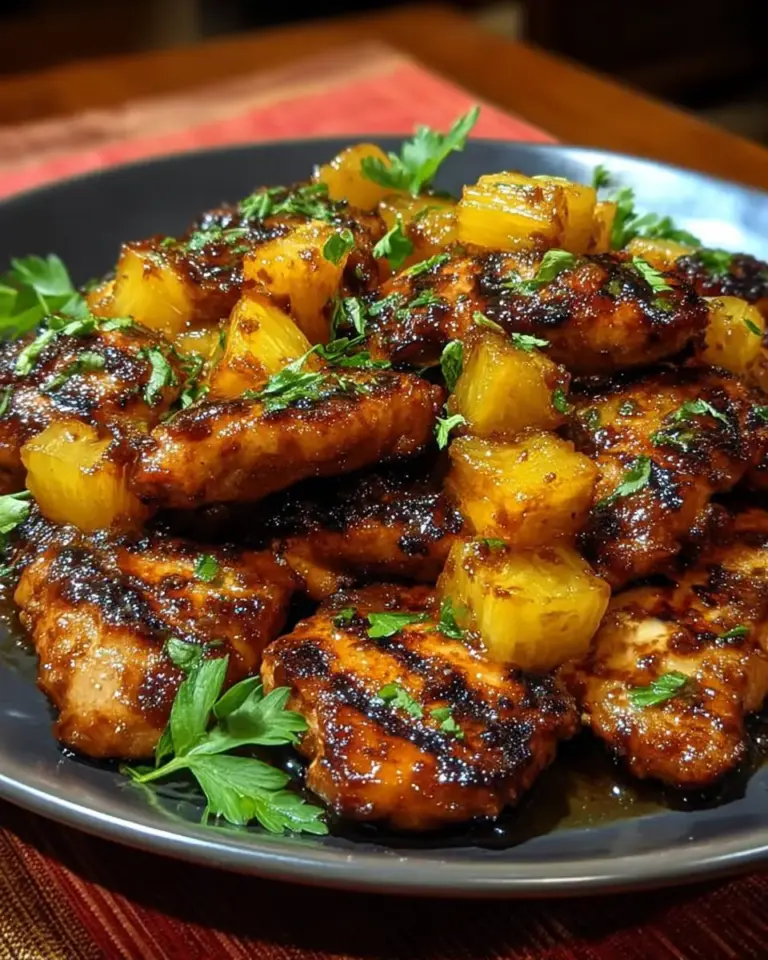 A delicious plate of Caramelized Pineapple Chicken