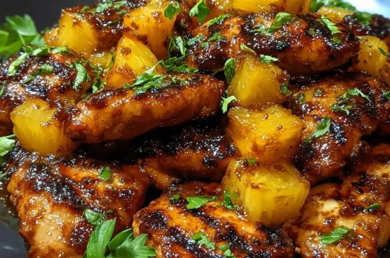 A delicious plate of Caramelized Pineapple Chicken