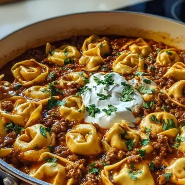 A delicious plate of Cheesy Beef Enchilada Tortellini