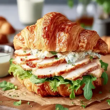 A delicious plate of Chicken Caesar Croissant Sandwich