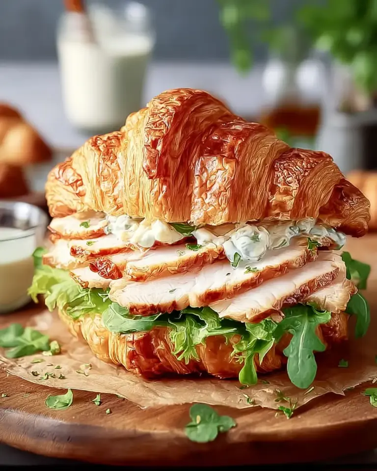 A delicious plate of Chicken Caesar Croissant Sandwich