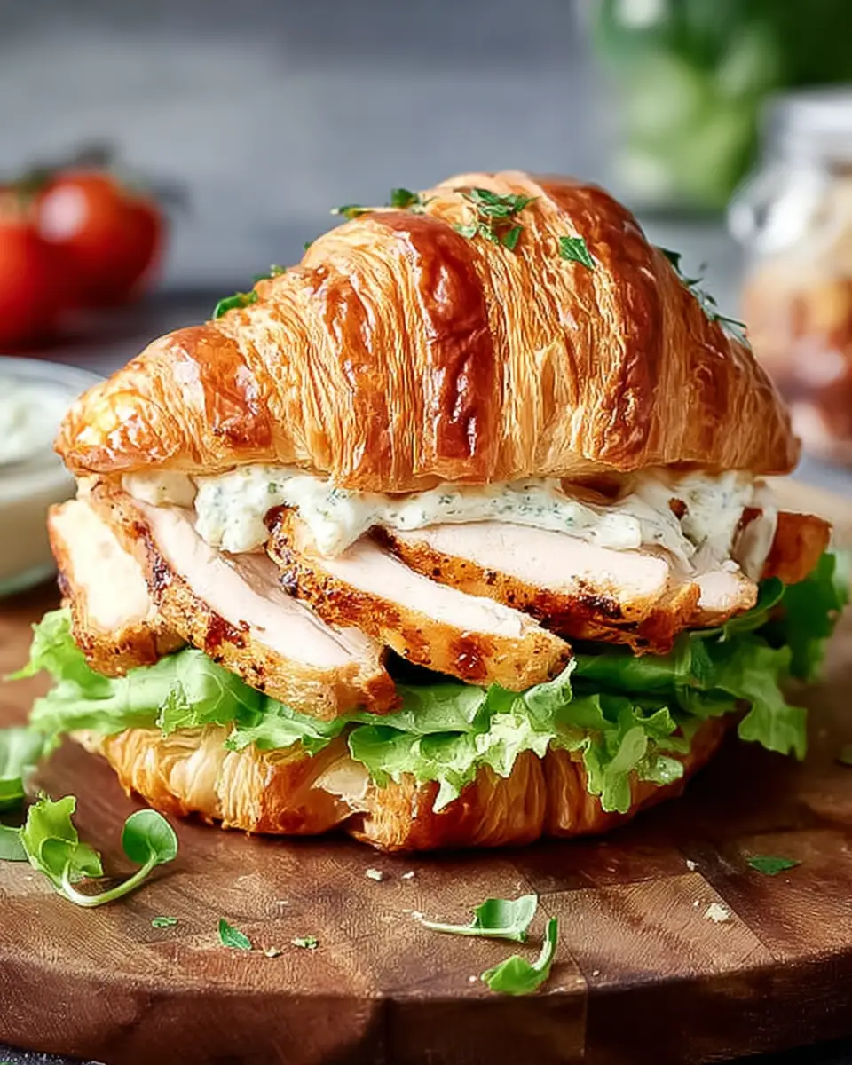 A delicious plate of Chicken Caesar Croissant Sandwich