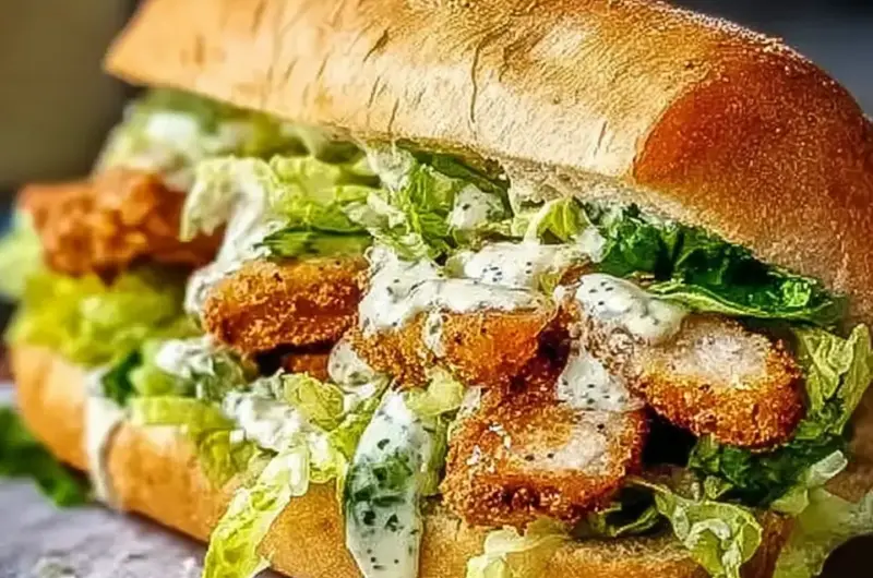 A delicious plate of Chicken Caesar Sandwich