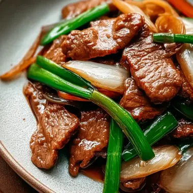 A delicious plate of Chinese Beef and Onion Stir Fry