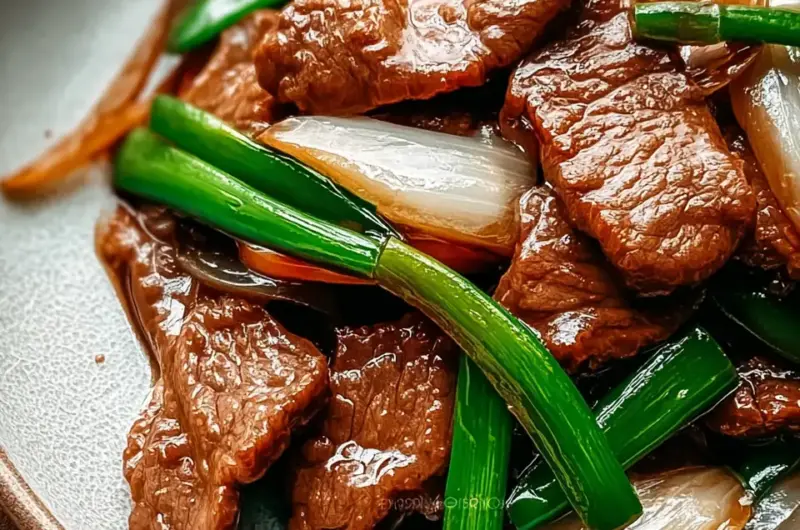 A delicious plate of Chinese Beef and Onion Stir Fry