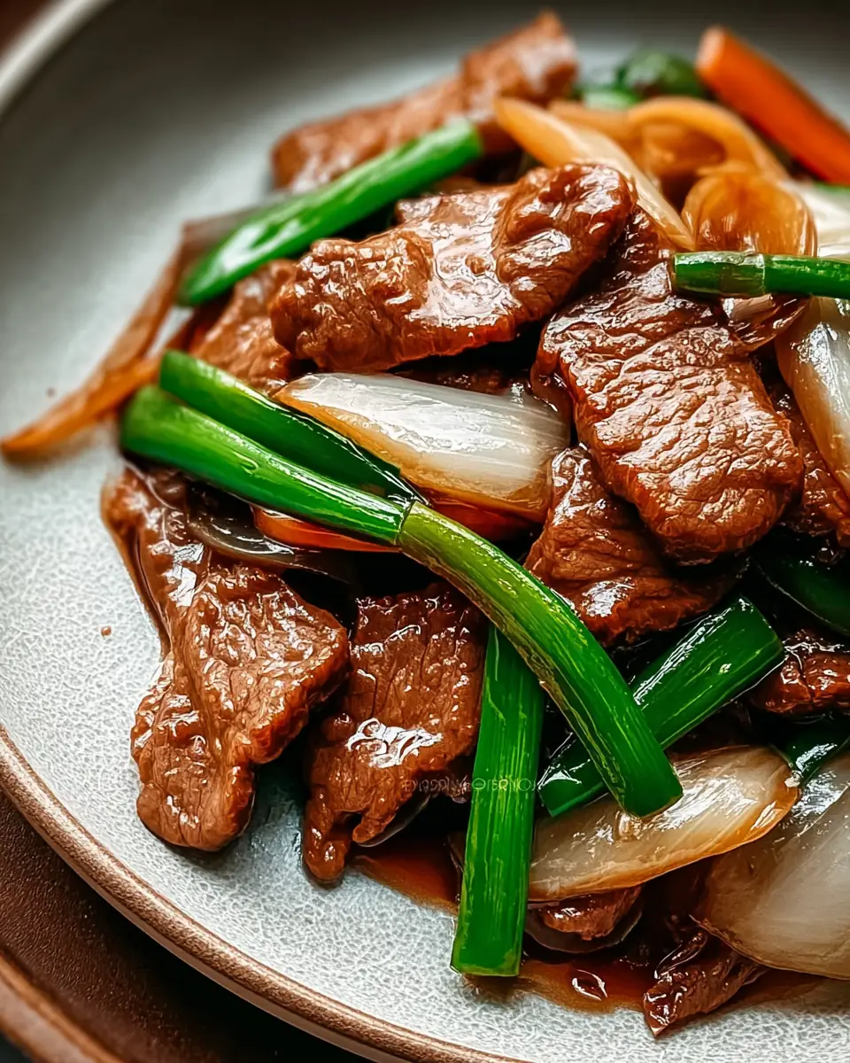 A delicious plate of Chinese Beef and Onion Stir Fry