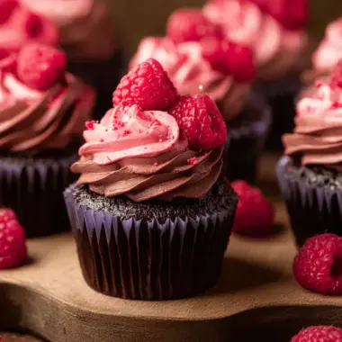 A delicious plate of Chocolate Raspberry Cupcakes