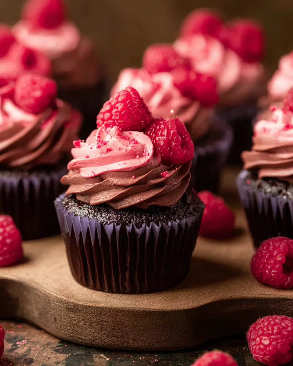 A delicious plate of Chocolate Raspberry Cupcakes