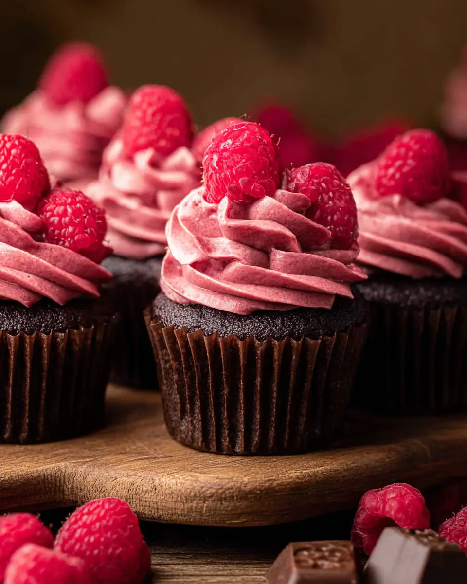 A delicious plate of Chocolate Raspberry Cupcakes