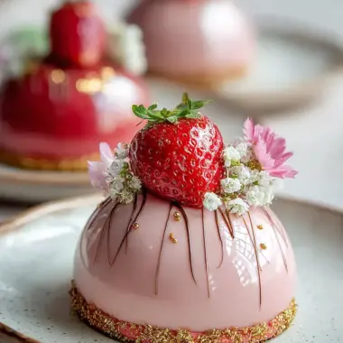 A delicious plate of Chocolate Strawberry Mousse Domes