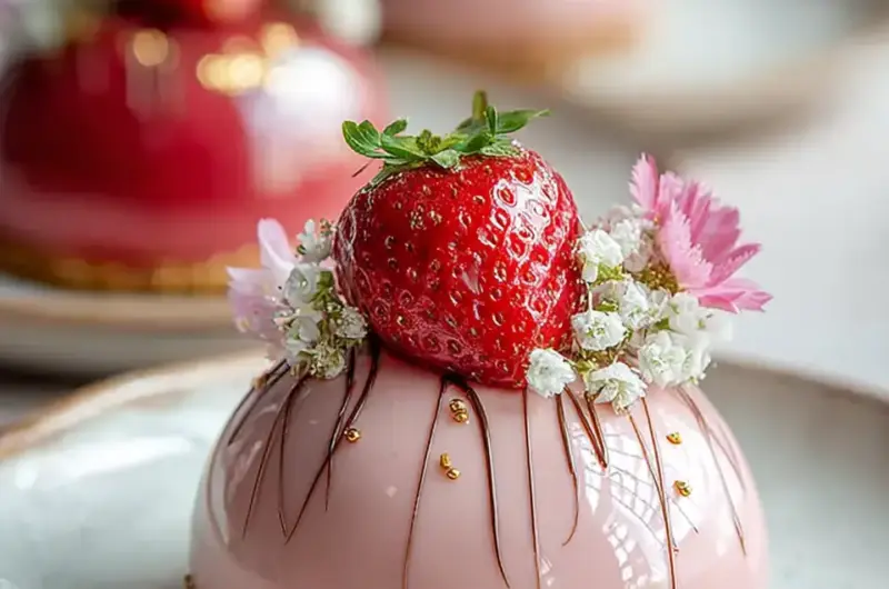 A delicious plate of Chocolate Strawberry Mousse Domes