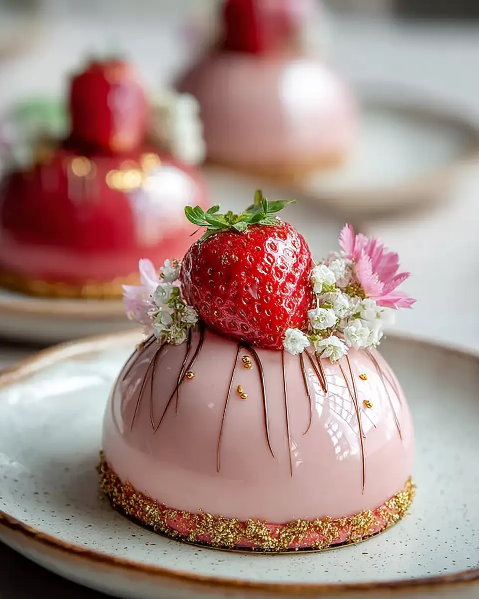 A delicious plate of Chocolate Strawberry Mousse Domes