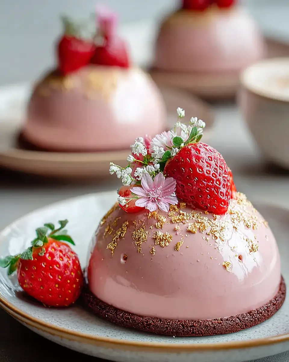 A delicious plate of Chocolate Strawberry Mousse Domes