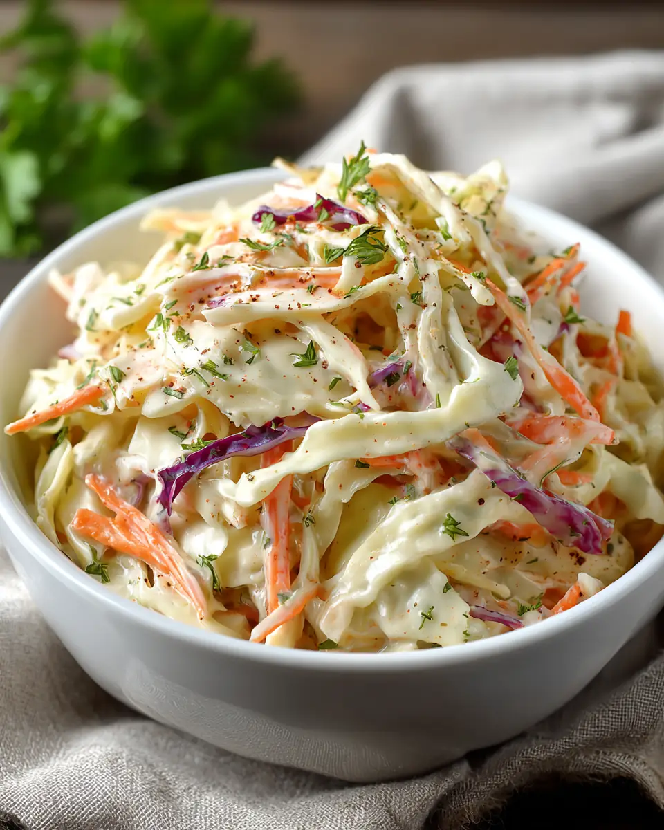 A delicious plate of Classic Creamy Coleslaw Dressing