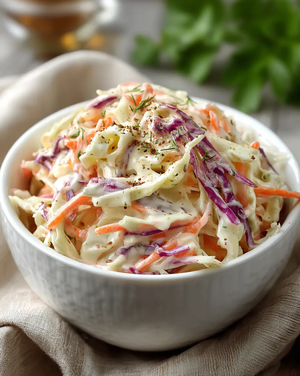 A delicious plate of Classic Creamy Coleslaw Dressing