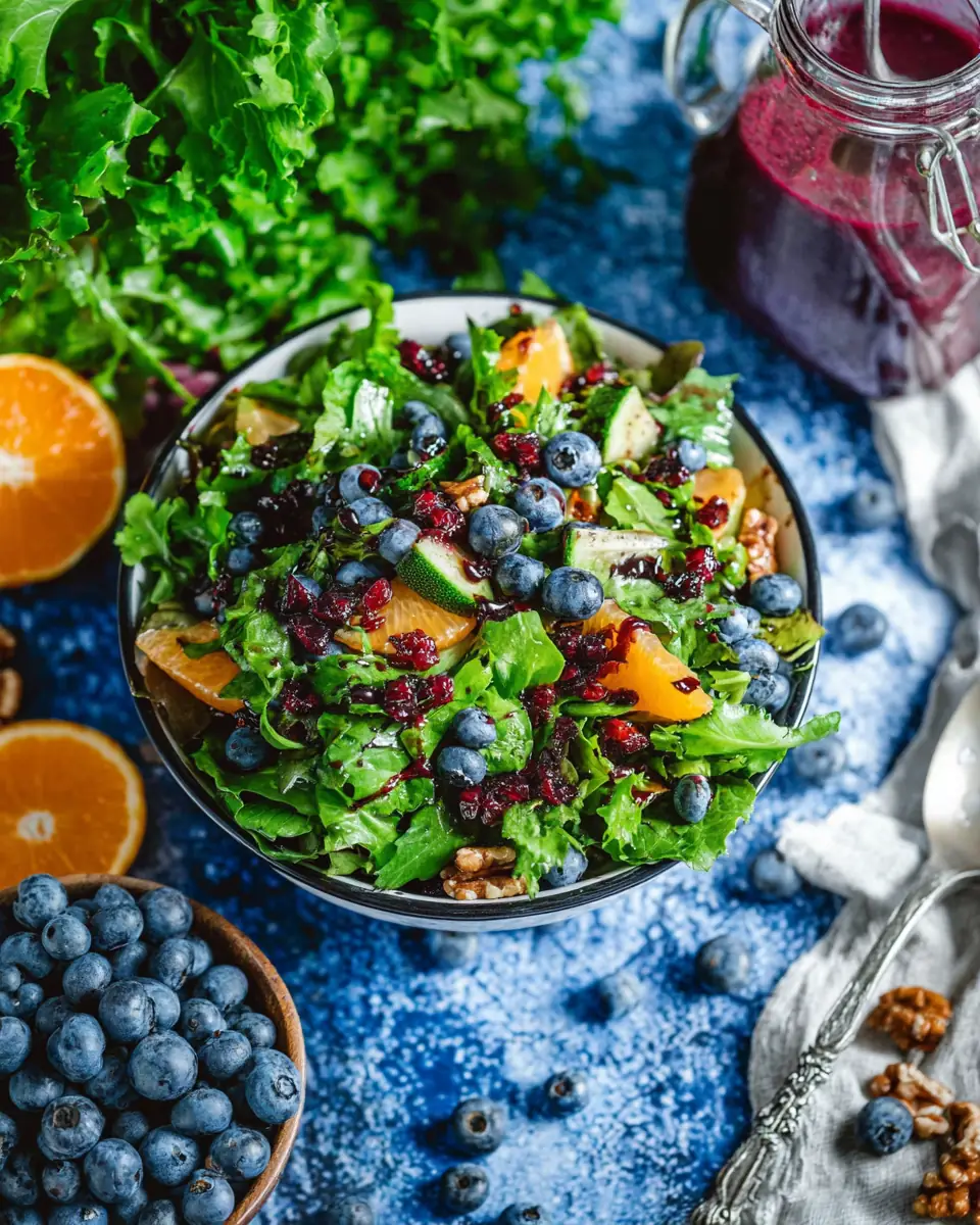 A delicious plate of Cranberry Blueberry Salad with Blueberry Balsamic Dressing