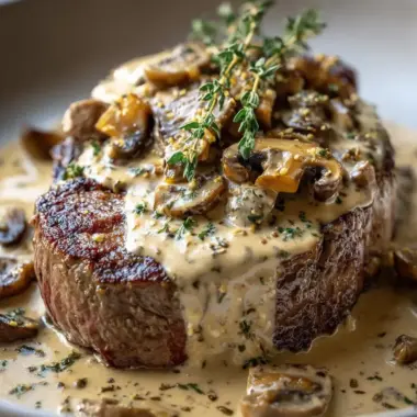 A delicious plate of Creamy Mushroom Sauce for Steak