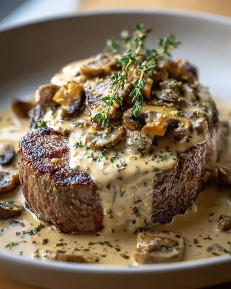 A delicious plate of Creamy Mushroom Sauce for Steak