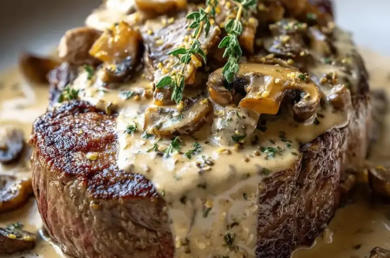 A delicious plate of Creamy Mushroom Sauce for Steak
