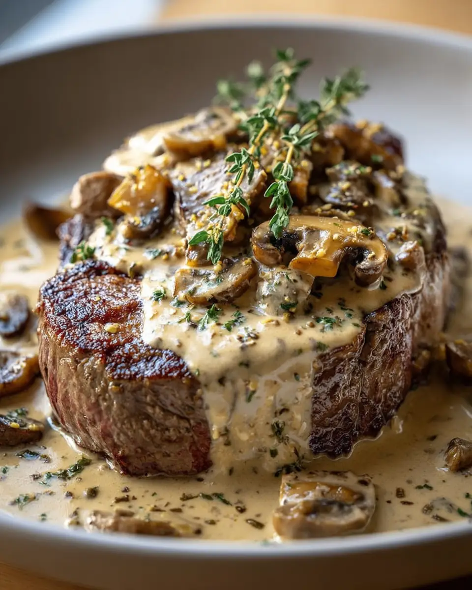 A delicious plate of Creamy Mushroom Sauce for Steak